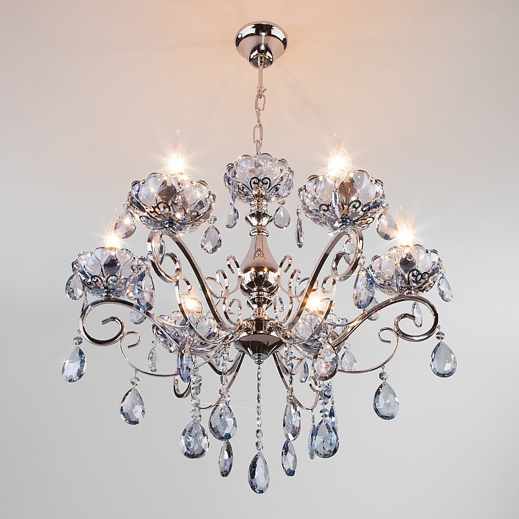 Светильник подвесной Eurosvet Escada 10109/6 хром/лазурный хрусталь Strotskis