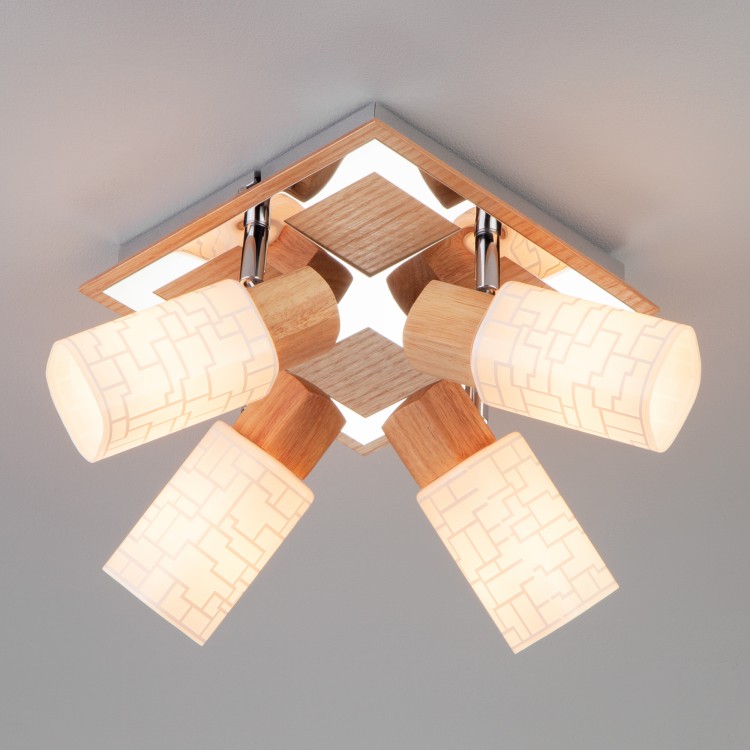 Светильник потолочный Eurosvet Savier 20029/4 хром / светлое дерево