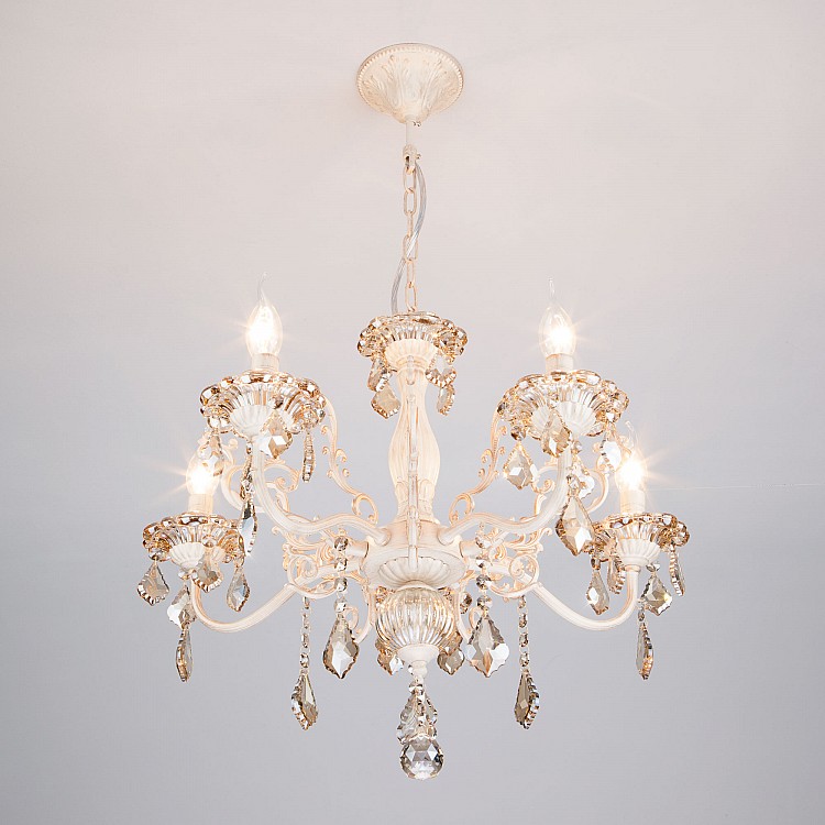 Светильник подвесной Eurosvet Elisha 3281/5 белый с золотом / тонированный хрусталь