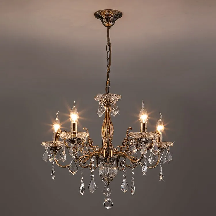 Светильник подвесной Eurosvet Elisha 3281/5 античная бронза / прозрачный хрусталь