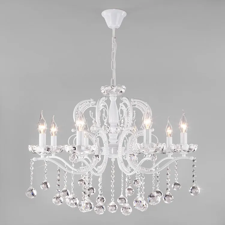 Светильник подвесной Eurosvet Brezza 10107/8 глянцевый белый/прозрачный хрусталь Strotskis